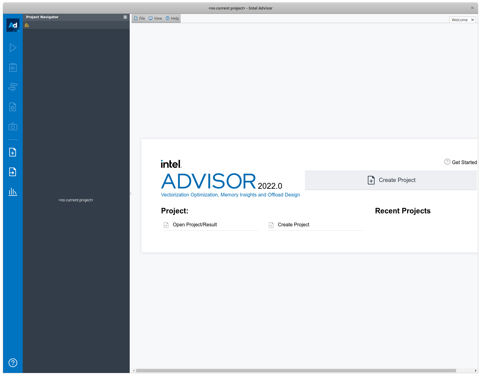 Intel Advisor Opening Screen