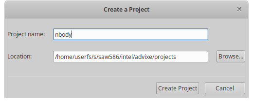 Creating a project in Intel Advisor